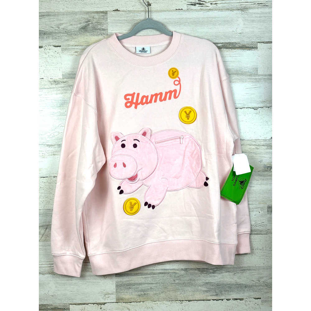 Disney Women M Pink Toy Story Hamm Oversized Shanghai Pullover Sweatshirt NWT